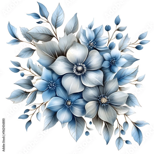 Fototapeta Nature, flowers, clipart watercolor painting of flower, symmetrical pattern, botanical print on white background, vintage style.QW-0528