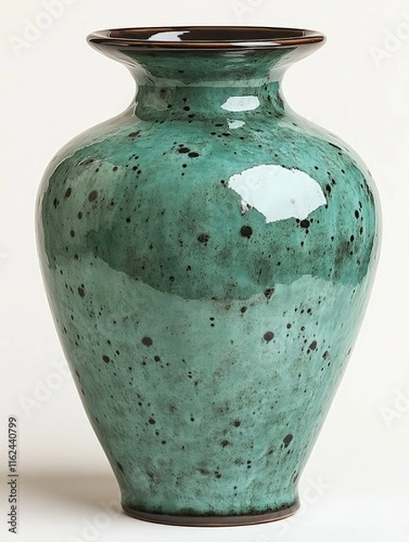 Fototapeta A decorative ceramic vase with a glossy turquoise finish and speckled design.