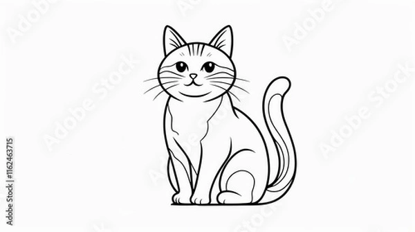 Fototapeta A simple yet elegant black and white line drawing of a seated cat with a gentle expression