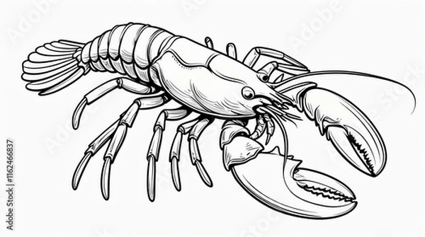 Fototapeta A detailed monochrome line drawing of a lobster with large claws and long antennae