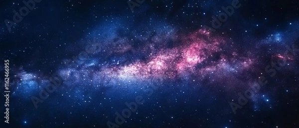 Fototapeta Beautiful panoramic view of the milky way galaxy with countless stars shining brightly in the dark night sky of outer space