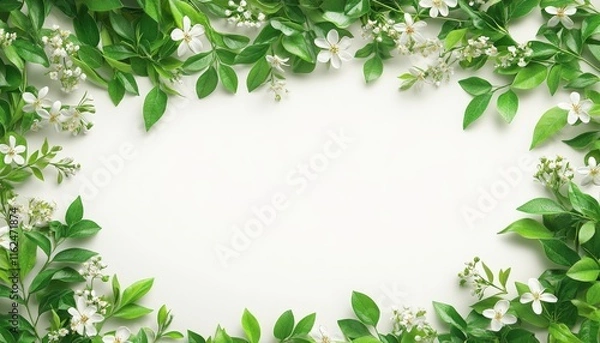 Fototapeta Spring Floral Frame On Empty Space Design Concept With White Background Flower Arrangement.