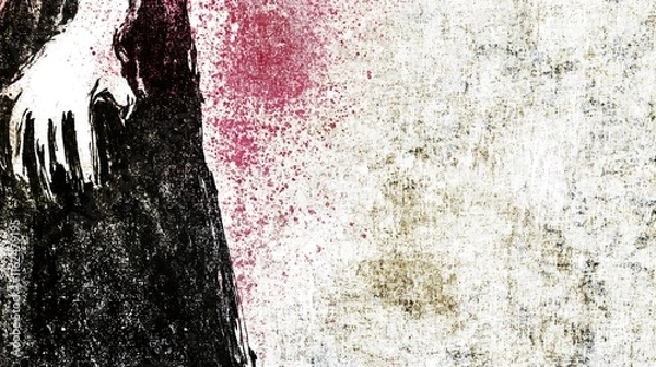Fototapeta Abstract Black And White Grunge Art With Red Splashes