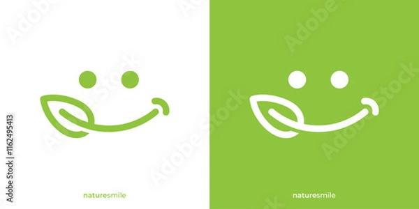 Fototapeta Simple Nature Smile Logo. Tree Leaf and Smile Face Icon Graphic. Organic Smile Logo Design Template.
