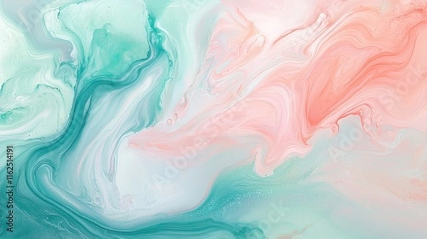 Fototapeta Abstract Fluid Acrylic Painting In Teal And Peach Hues