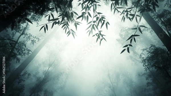 Fototapeta Lush forest canopy adorned with intricate leaf patterns, dramatic contrasts of light and shadow create a mesmerizing natural tapestry