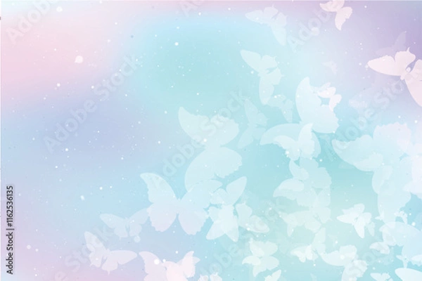 Fototapeta White butterfly in blue and pink background 