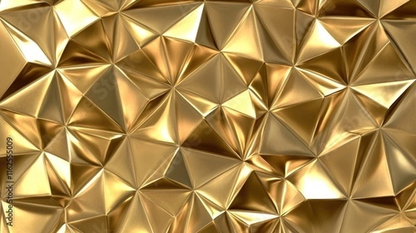 Fototapeta Shiny golden geometric pattern with metallic three-dimensional shapes