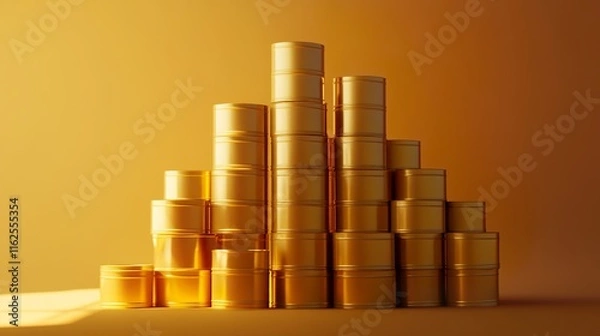 Fototapeta Oil barrels stacked in storage, symbolizing the global reliance on fossil fuels and the need for sustainable energy solutions.