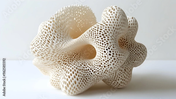 Obraz Abstract ceramic sculpture with intricate porous structure, showcasing unique design and texture.  Ideal for modern art, design, and architecture concepts.