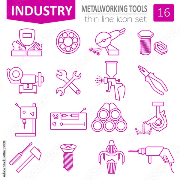 Obraz Metal working tools icon set. Thin line design