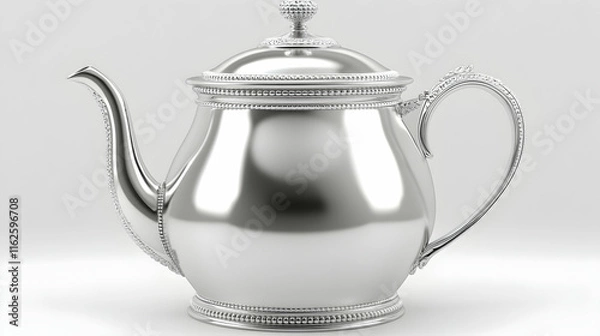 Fototapeta Elegant silver teapot, ornate details, polished finish, isolated on white background. Perfect for luxury, tea, or tableware concepts.