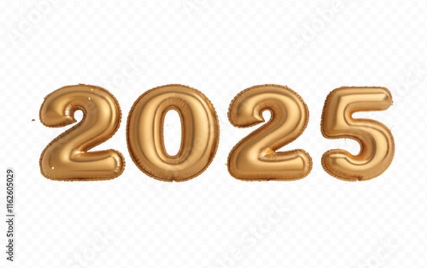 Obraz abstract 3d 2025 text  made with different golden colour  hellium balloons isolated on white background