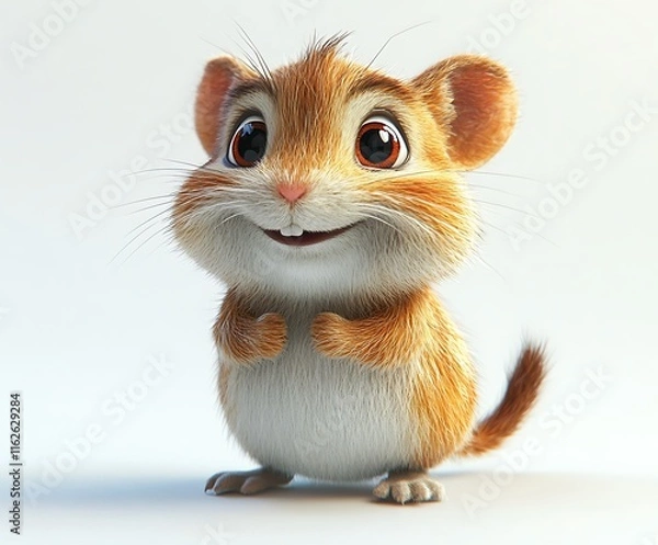 Obraz Adorable cartoon hamster with big eyes and a happy expression, standing on a white background.