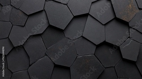 Fototapeta Hexagonal Anthracite Mosaic: Dark Abstract Geometric Cement Tile Wall Texture Background Banner