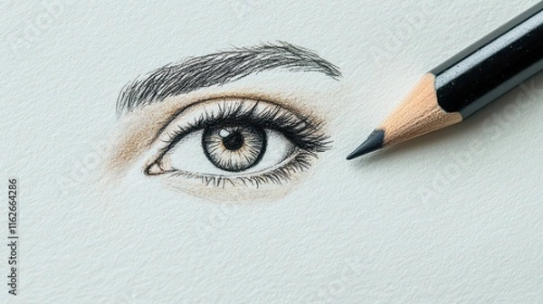 Fototapeta Intricate pencil sketch of eye on textured paper art creation close-up view artistic environment