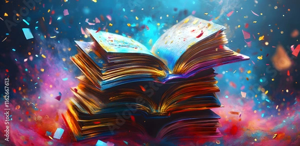 Fototapeta magic book with magic lights and butterflies flying arround	