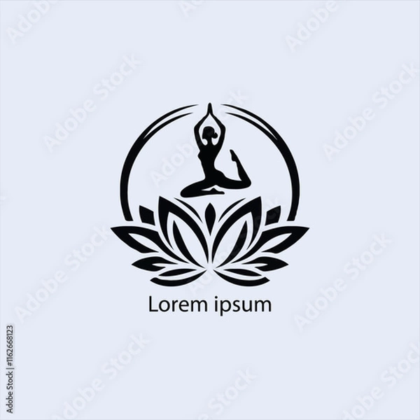 Fototapeta Design a minimalist logo featuring a serene figure in a meditative pose, seated on a stylized lotus flower
