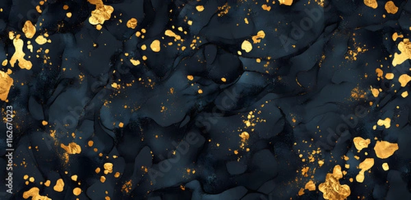 Fototapeta Abstract background featuring dark green and gold particles with golden light shining bokeh on a dark emerald backdrop. Incorporating a gold foil texture