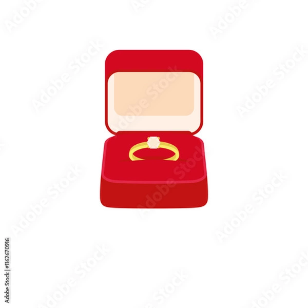 Obraz Red box with wedding ring isolated on white background. Flat style. Vector.