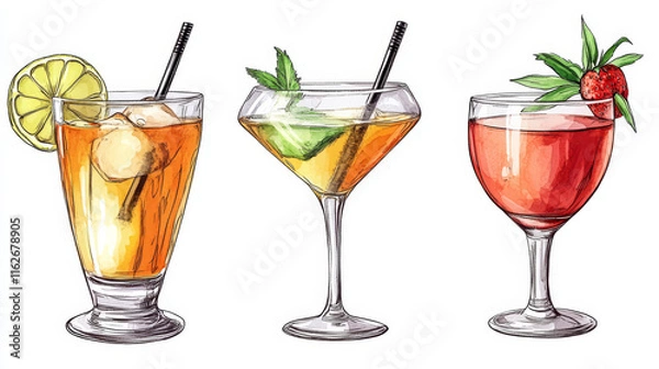 Fototapeta Alcohol and juice cocktails set for beverages design. Jpeg version also available in gallery