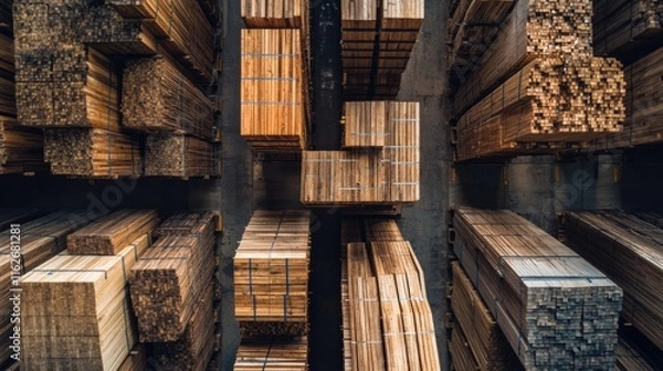 Fototapeta Explore sustainable timber resources with high-quality lumber stacks. Premium wood supply for construction, renovation, and woodworking projects.