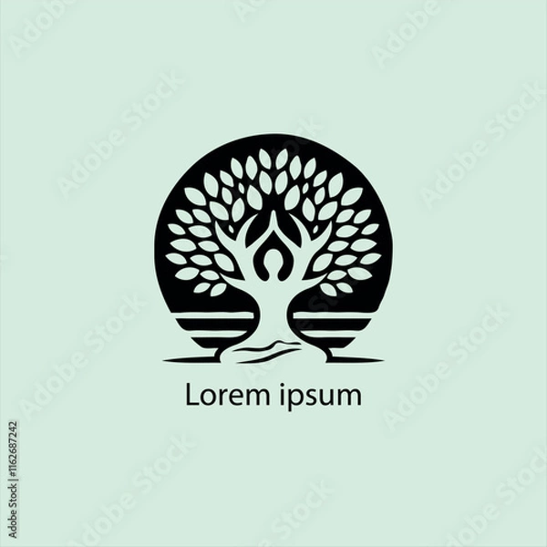 Obraz a yoga logo with a tree and a person doing yoga