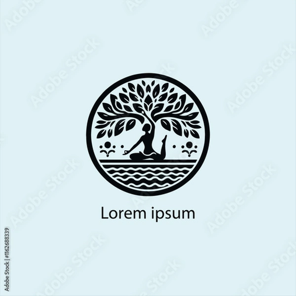 Obraz a yoga logo with a tree and a person doing yoga