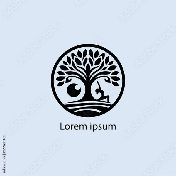 Obraz a yoga logo with a tree and a person doing yoga