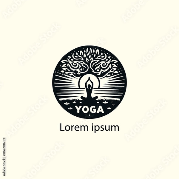 Fototapeta a yoga logo with a tree and a person doing yoga