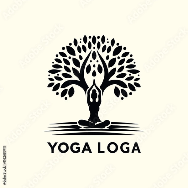 Fototapeta a yoga logo with a tree and a person doing yoga