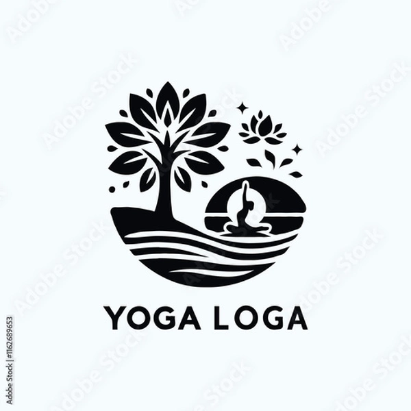 Obraz a yoga logo with a tree and a person doing yoga