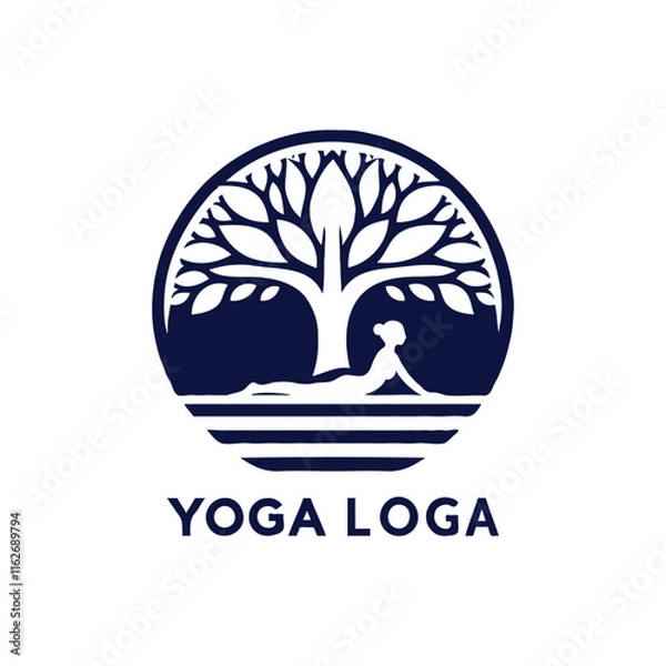 Obraz a yoga logo with a tree and a person doing yoga