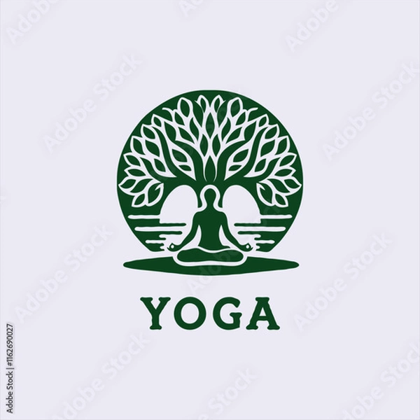 Fototapeta a yoga logo with a tree and a person doing yoga