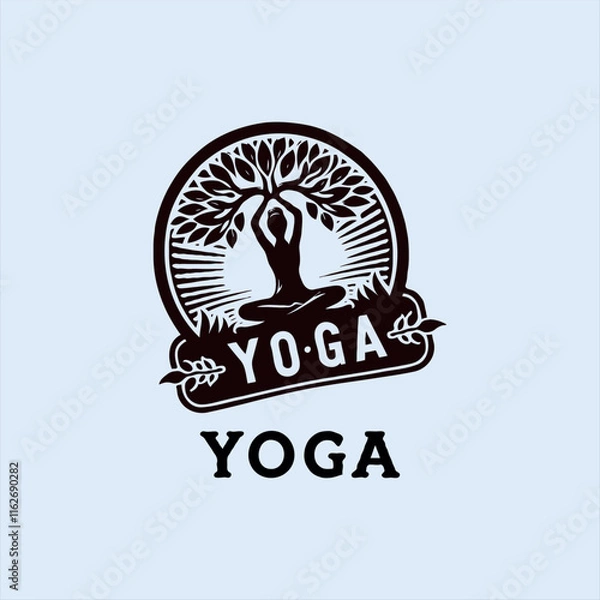 Obraz a yoga logo with a tree and a person doing yoga