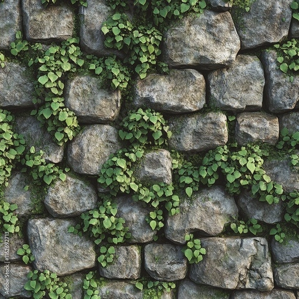 Obraz Stone wall with moss and vines in natural texture