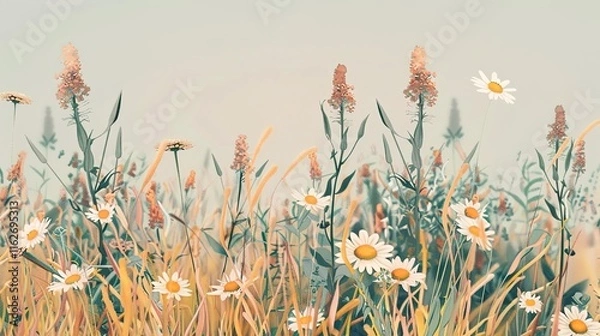 Obraz Meadow floral seamless pattern wallpaper