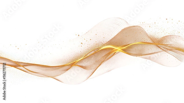 Fototapeta Abstract Golden Waves with Sparkling Particles and Delicate Background Design
