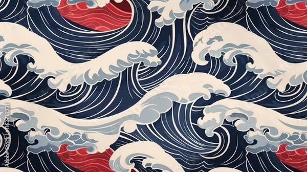 Obraz Japanese wave seamless pattern wallpaper