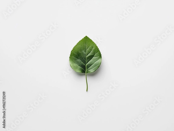 Obraz Single Green Leaf Centered on Clean White Background