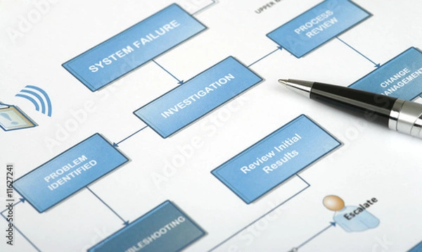 Obraz Business planning - Flowchart with actions and graphics