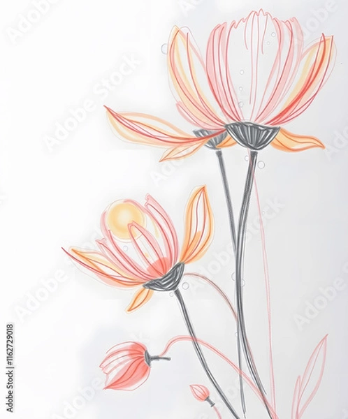 Fototapeta Delicate floral illustration capturing the essence of spring with soft lines and pastel colors in a tranquil setting