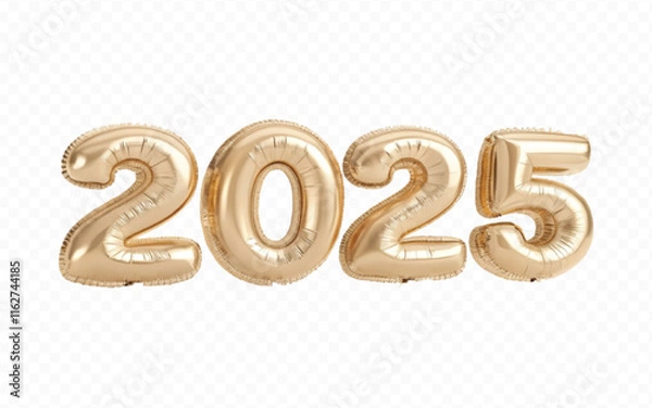 Obraz abstract 3d 2025 text  made with different golden colour hellium balloons isolated on white background