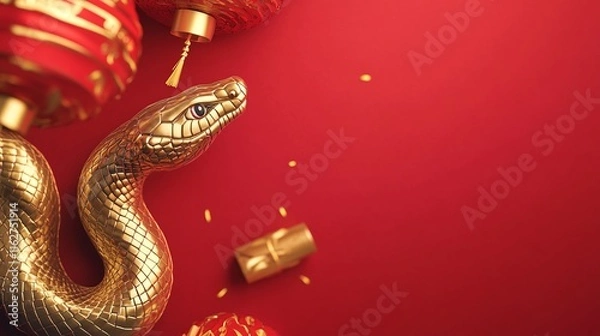 Fototapeta Luxurious 3D golden snake design for Chinese New Year posters