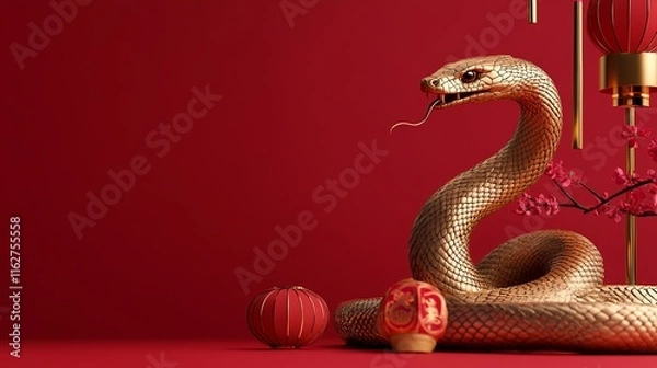 Fototapeta Symbolic golden snake for a vibrant Chinese New Year poster