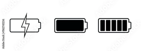 Fototapeta Battery symbol icon set, battery low , charging battery and  high charge. transparent png and vector illustration.