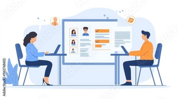 Fototapeta Employer or HR leader is interviewing participants, applying for a company employee, and having read the proficiency test resume to recruit qualified employees, Selection of job applicants.