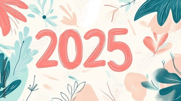 Fototapeta Shiny 2025 New Year Greeting with Sparkles
