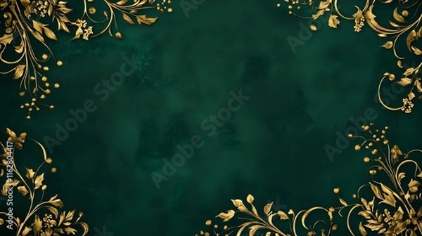 Obraz Elegant Christmas and New Year banner with golden filigree borders, bold typography and a velvety dark green background