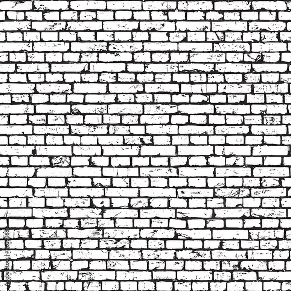 Fototapeta White brick wall texture, grunge background. Vector seamless pattern